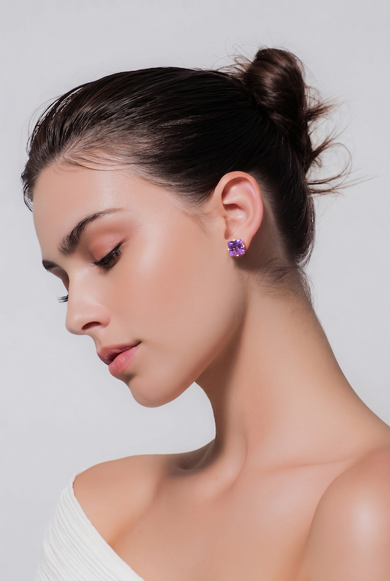 Square Amethyst Studs
