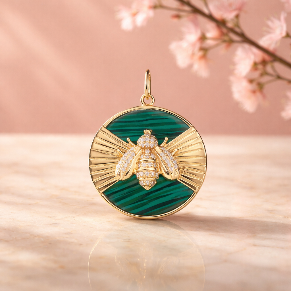 Diamond Malachite Bee Pendant