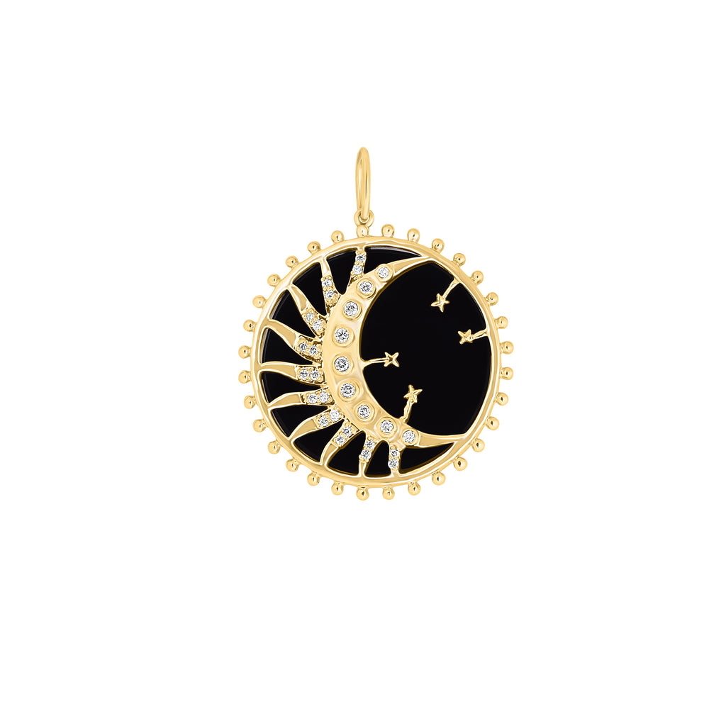 Diamond Black Onyx Moon Pendant