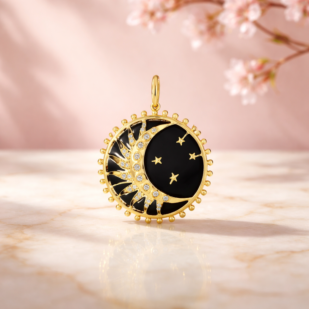 Diamond Black Onyx Moon Pendant
