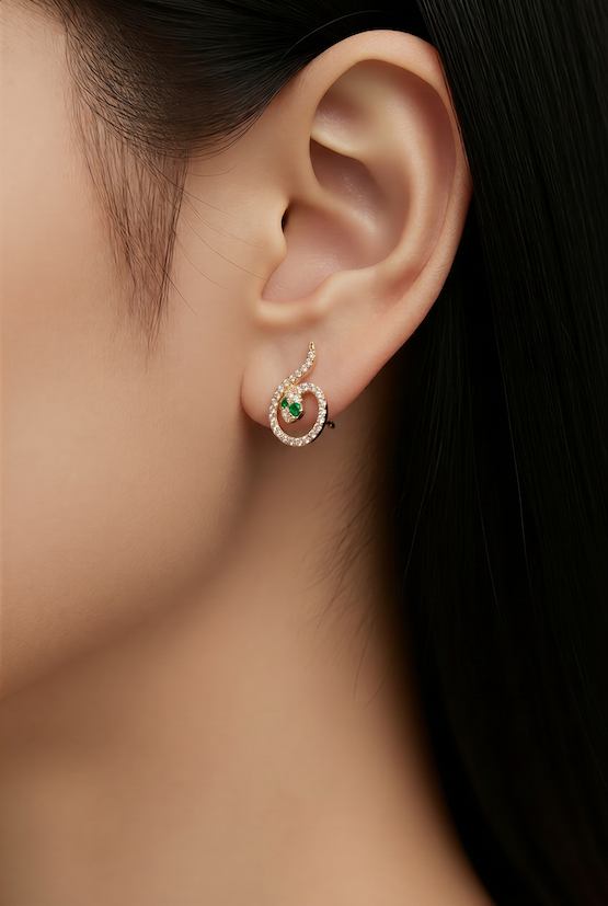 Diamond Emerald Snake Studs